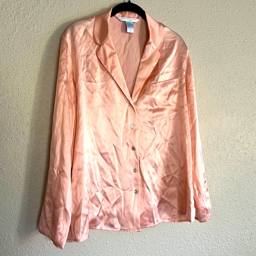 Silky pajama top, size M, peach colored
